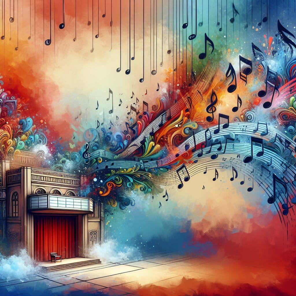 Musical Notes Dance on Stage in Graffiti Art Style