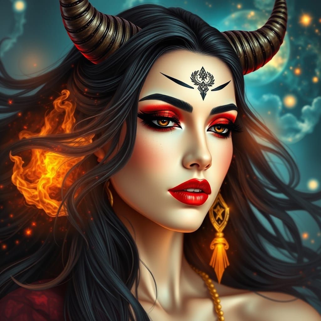 Ethereal Goddess with Celestial Background in Cyberpunk Styl...