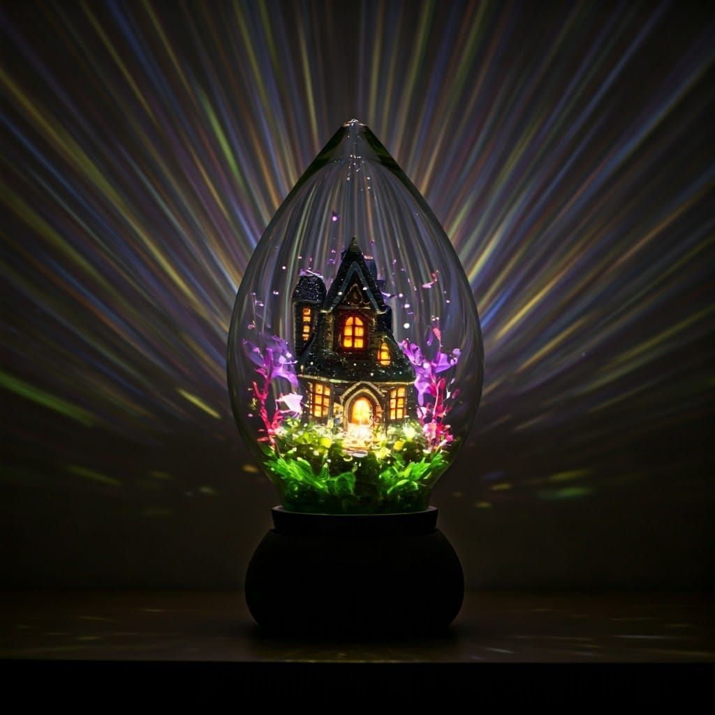 Enchanted Fairy House Lamp in Dark Room