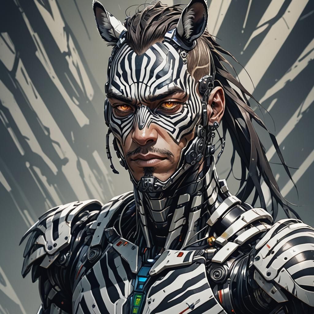 Cyborg Zebra Hybrid in Anime Style
