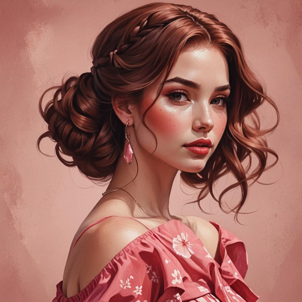 Gorgeous Woman in Pink Sundress: Digital Art