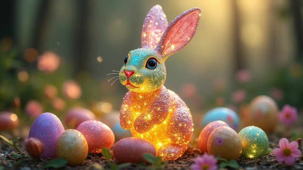 Magical Easter Bunny in Vibrant Vintage Crystal Style