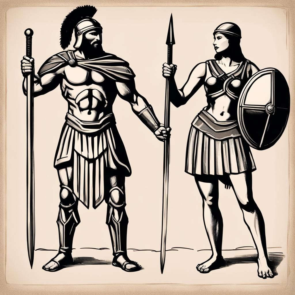 Spartan Warriors in a Stormy Battlefield