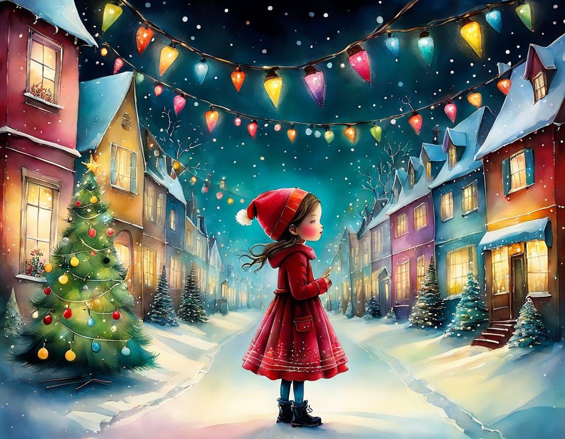 Whimsical Christmas Scene with Sparkling Lights