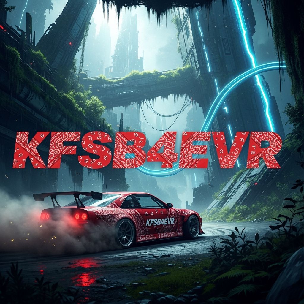 Drift Car with Bandana Text in Matte Painting Style