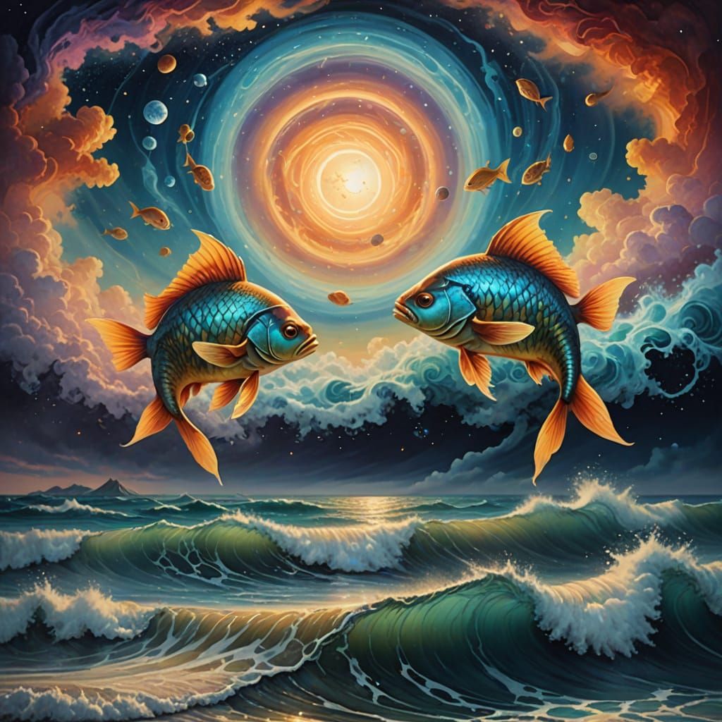 Surreal Celestial Dreamscapes with Glowing Fish and Cosmic W...