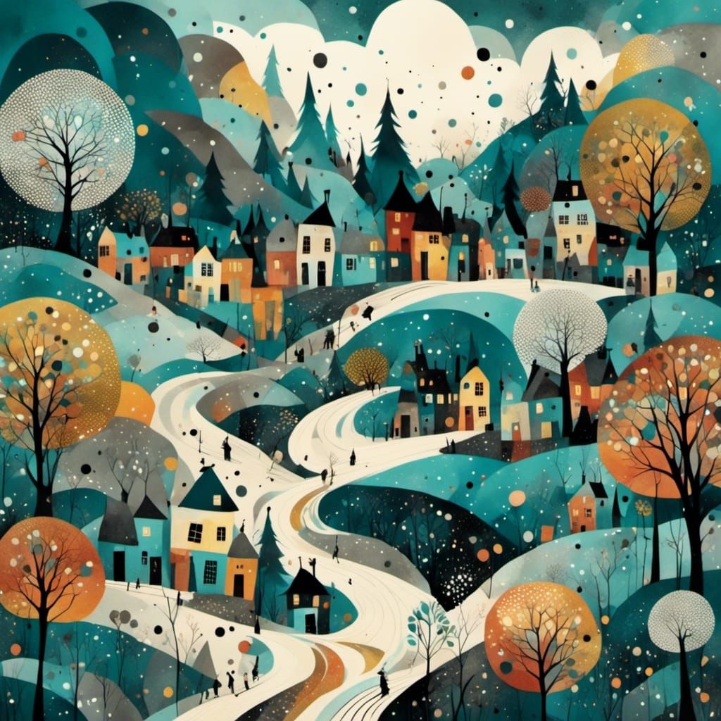 Enchanting Village on Hill: Colorful Fairytale Scene