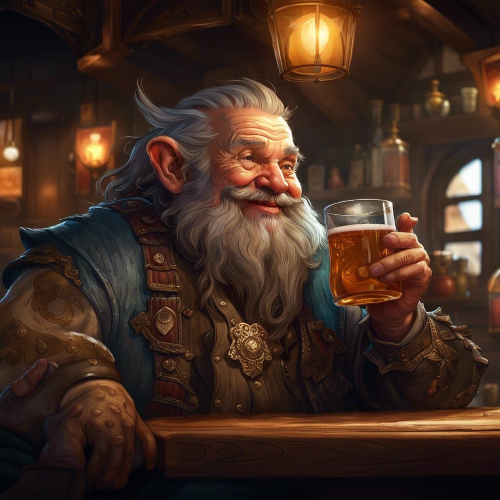 Happy Dwarf Portrait in Pub, Hyperdetailed Art