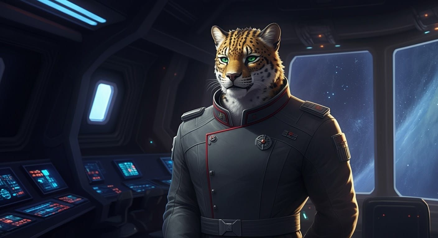 Ferasan Warrior on Starship Bridge: Sci-Fi Portrait