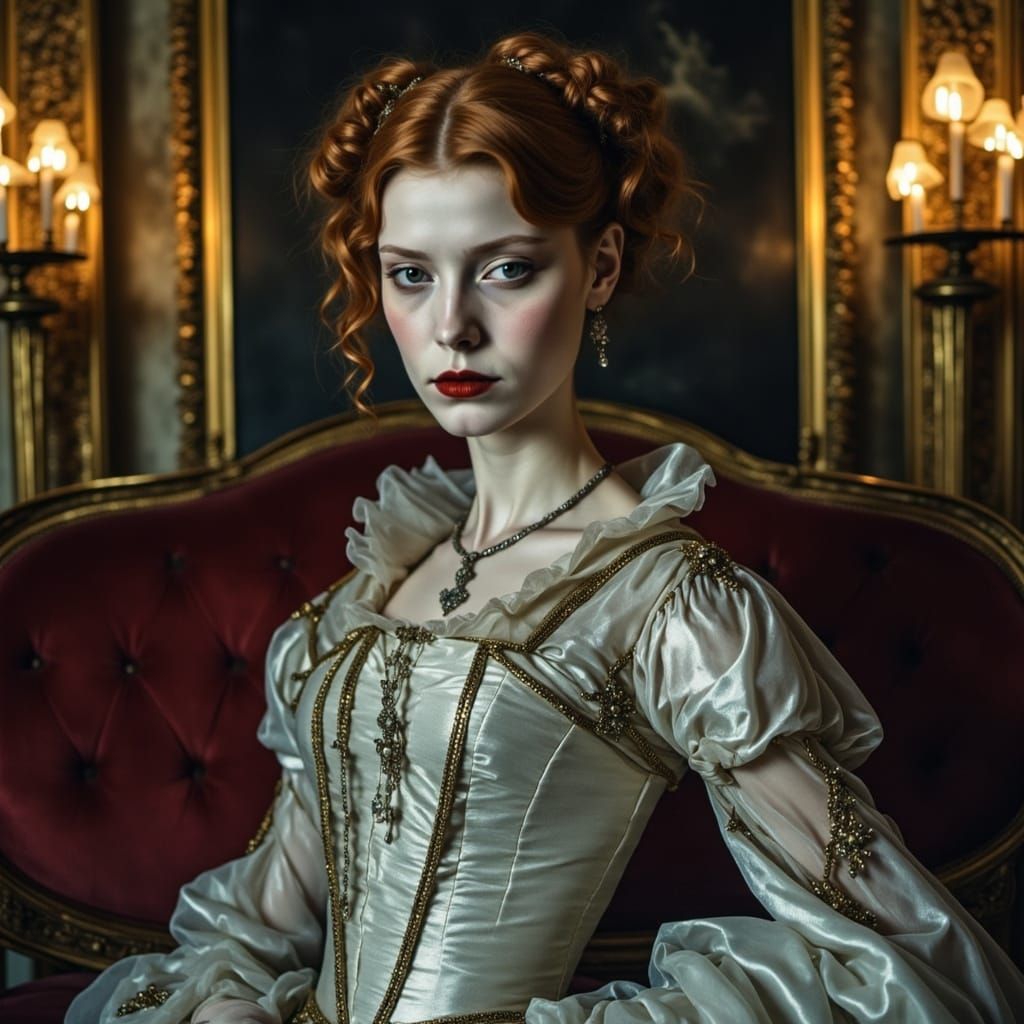 Baroque Lady in Silver Gown, 1623 London Ballroom