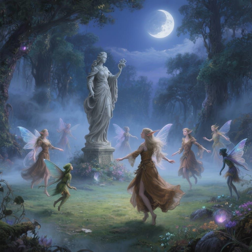 Enchanted Elves Dancing Under Moonlight