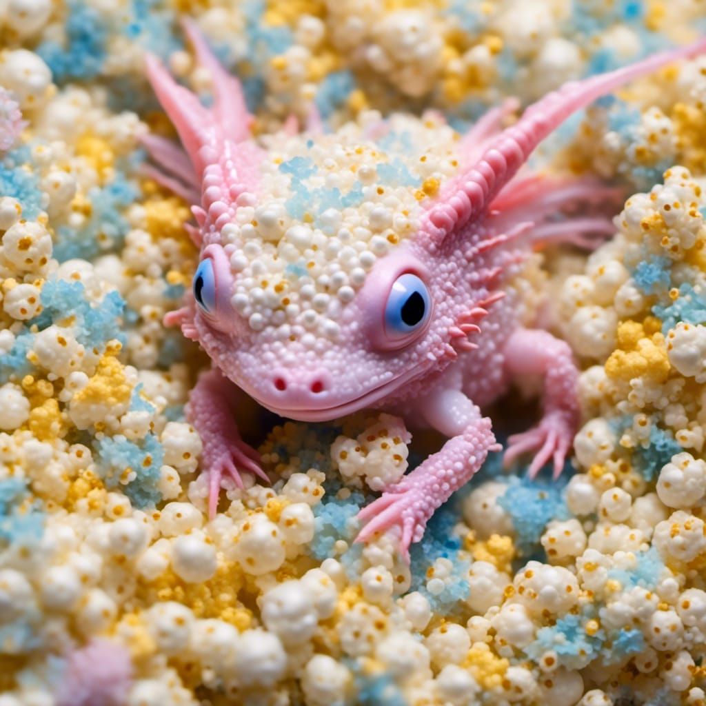 Opal Axolotl Moon Dragon in Popcorn Microportrait