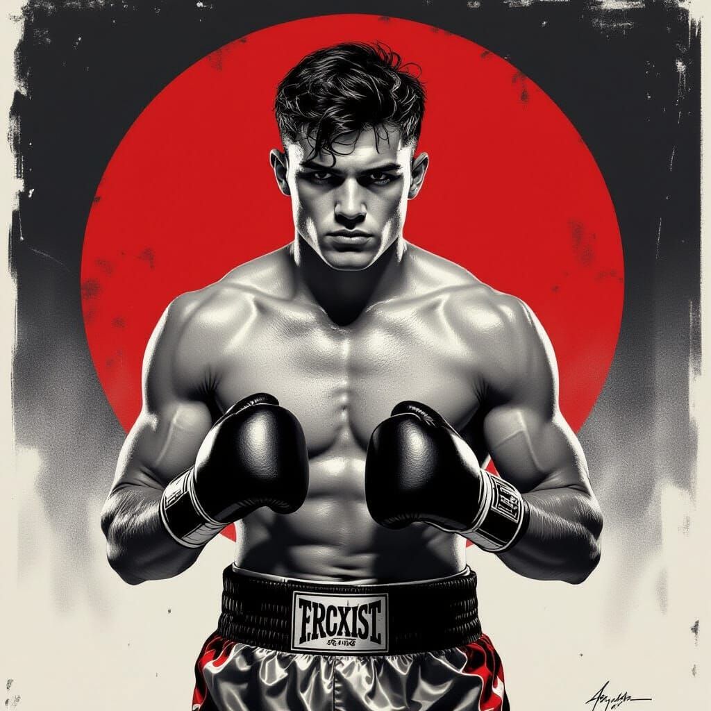 Intense Boxer Portrait in Dramatic Black and White Style