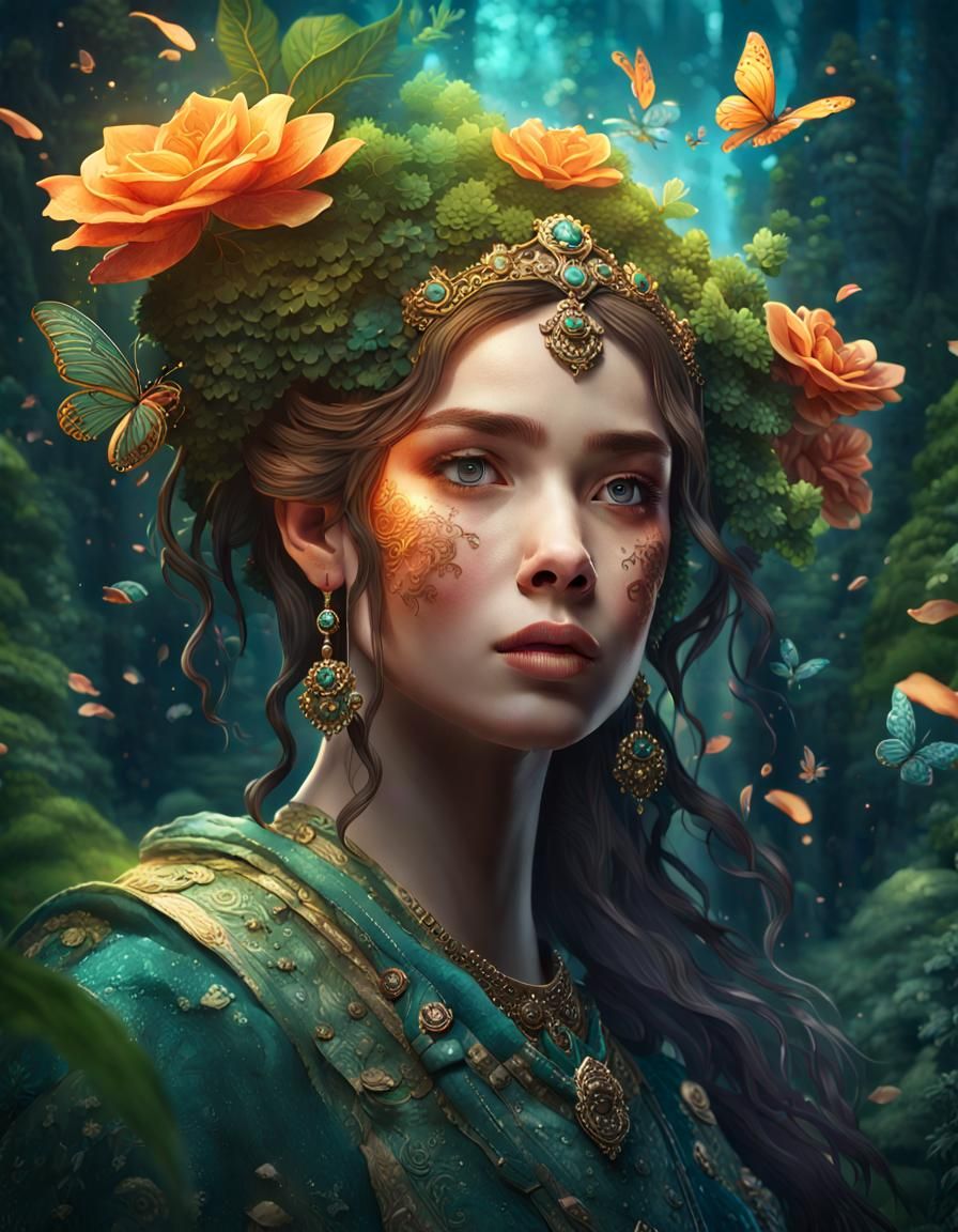 Beautiful Woman in Lush Fairy Collage Art