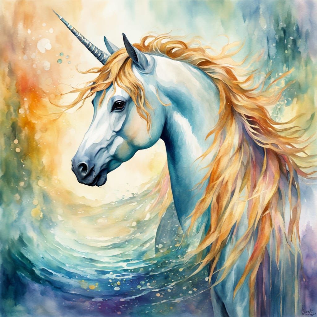 Impressionist Watercolor Unicorn in Soft Ombre