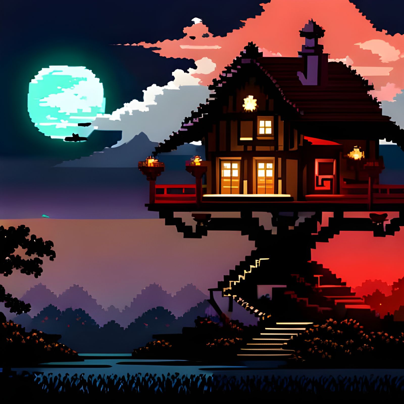 8-Bit Treehouse in Castlevania Pixel Art Style