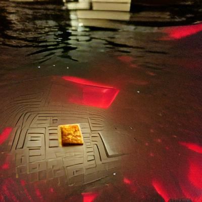 Cyberpunk Cheez-It Floats in Neon Night