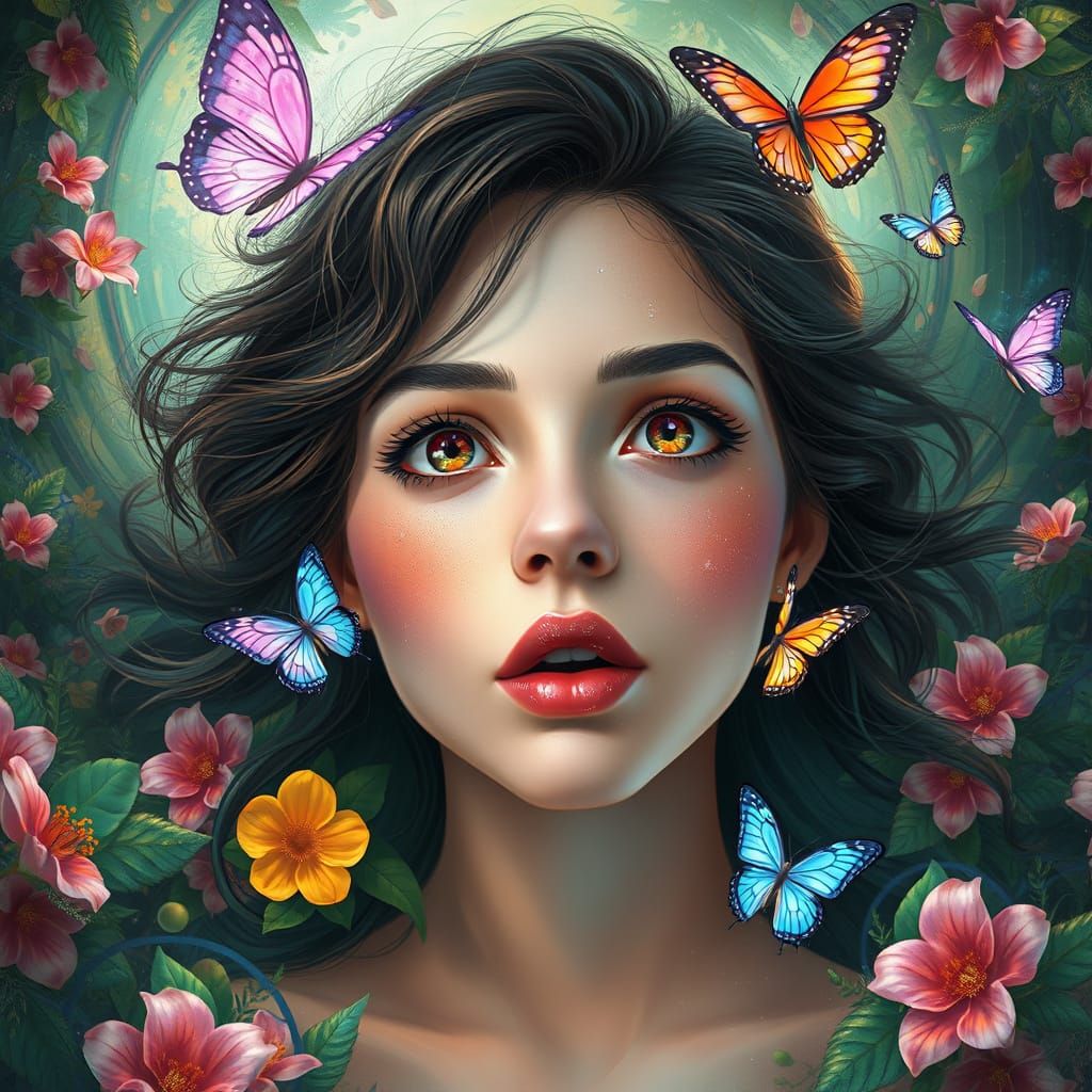 Woman Surrounded by Nature's Explosive Splendor in Ethereal ...