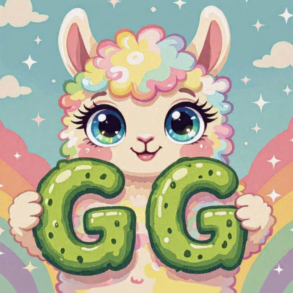 Pastel Rainbow Llama Holding Green Letter Pickles