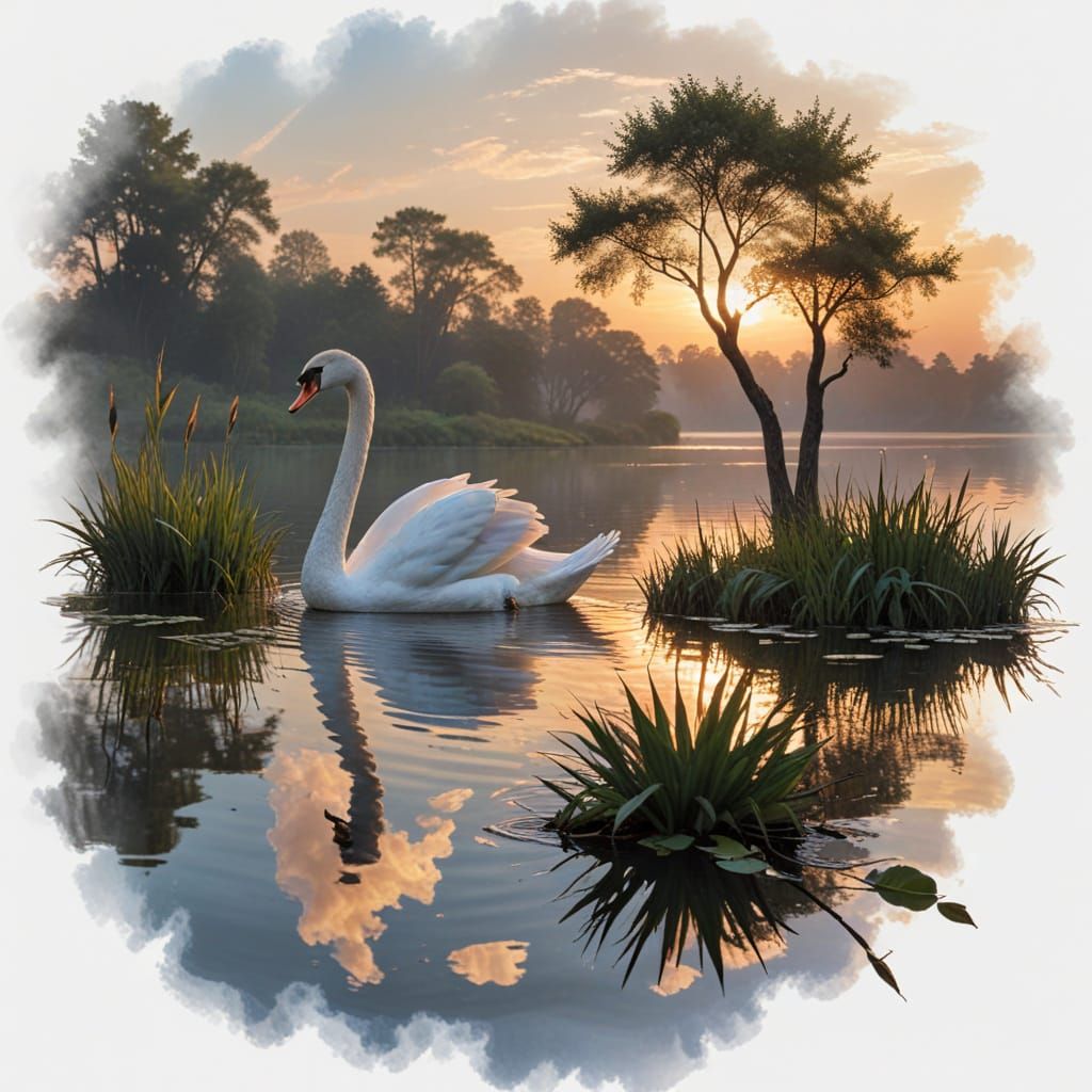 Elegant Swan in Lakeside Sunset Paradise