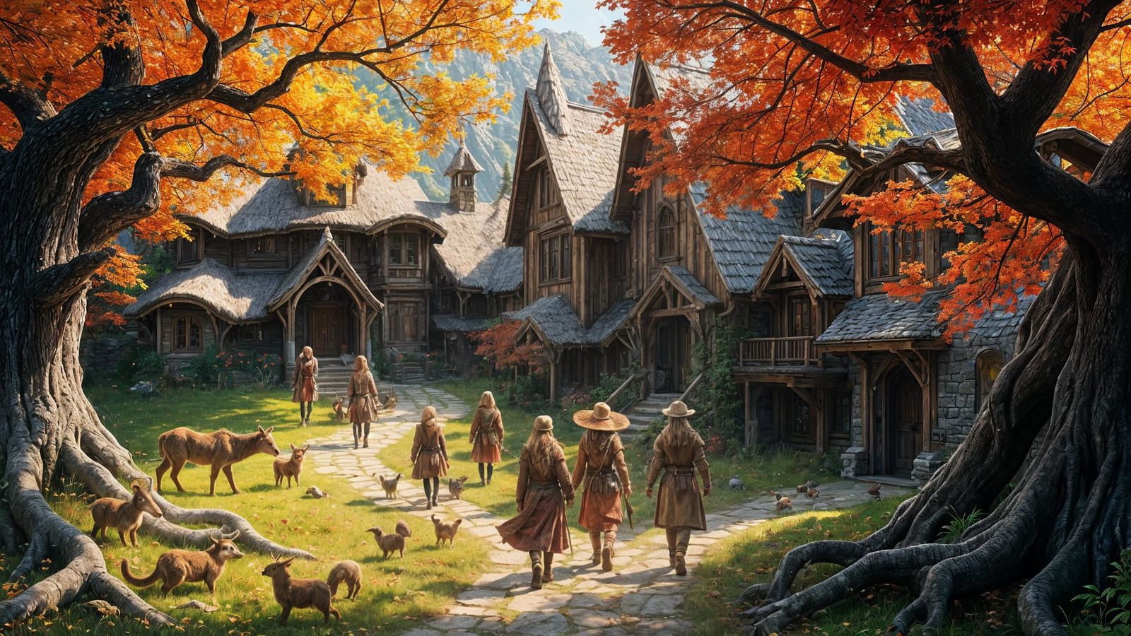 Elven Village in Autumnal Forest: Fantasy Concept Art