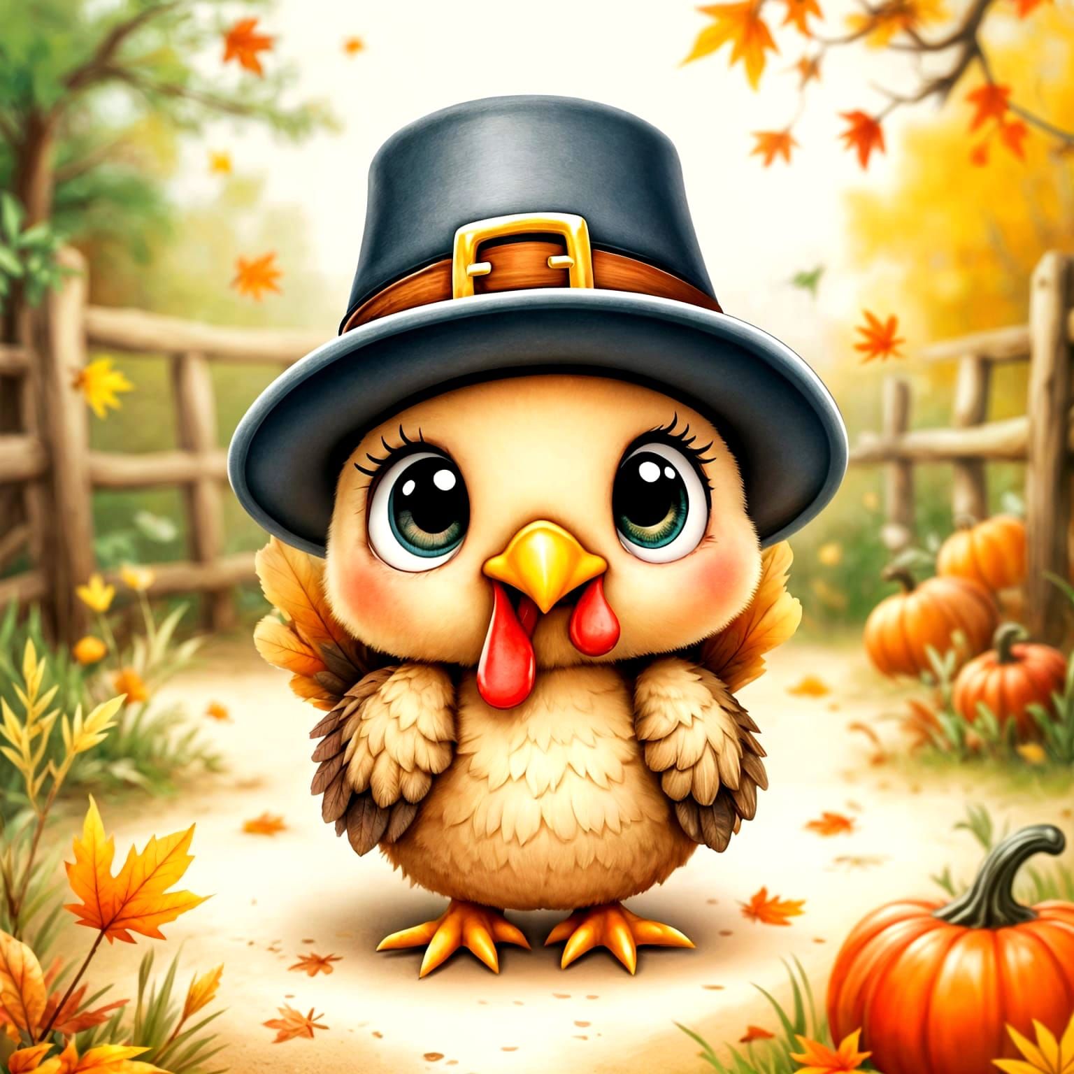 Chibi Kawaii Turkey in Beatrix Potter Style