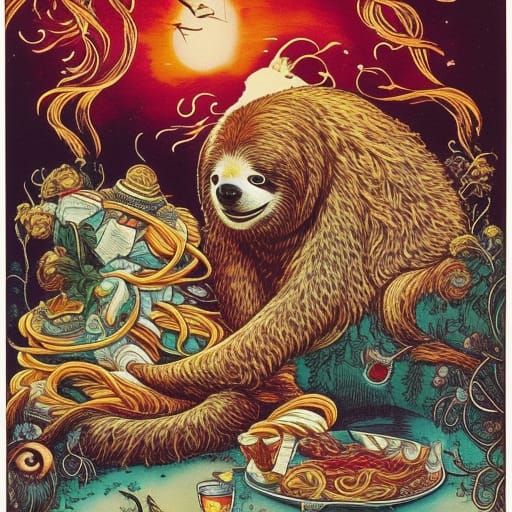 Sloth in Dreamy Lowbrow Art Style