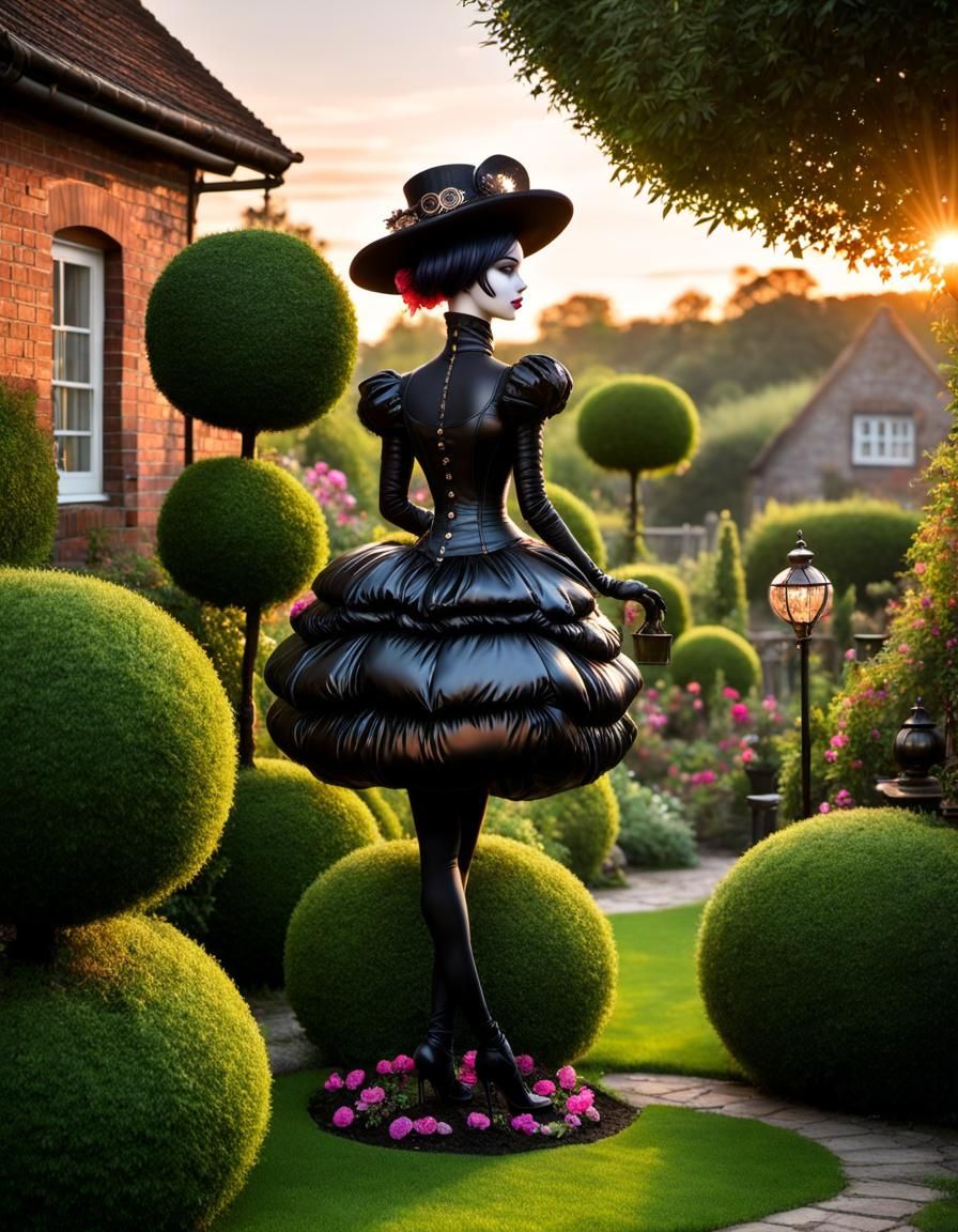 Steampunk Goth Flamingo Topiary in Witch's Garden