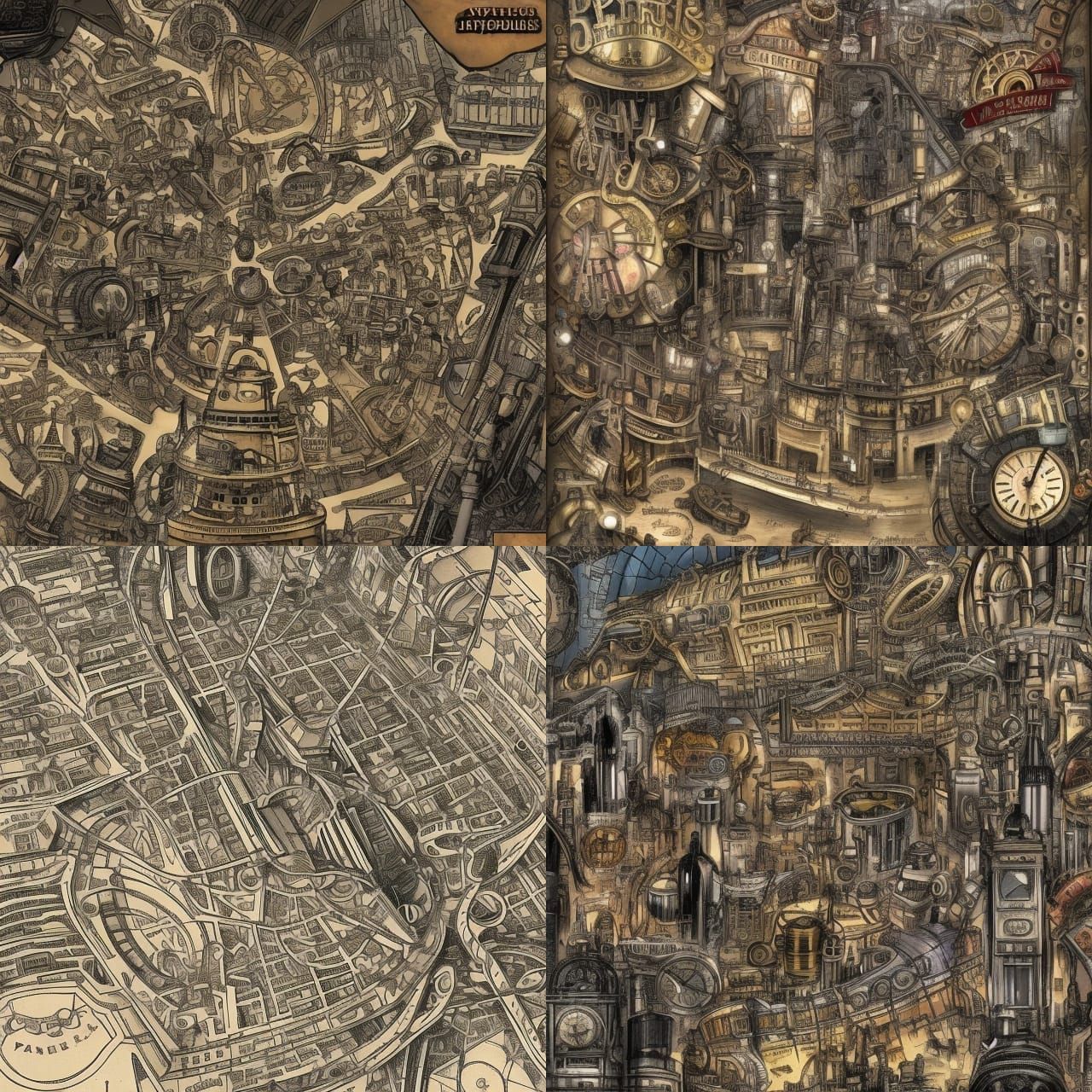 Steampunk Paris Map: Hyperdetailed Mechanical Cityscape