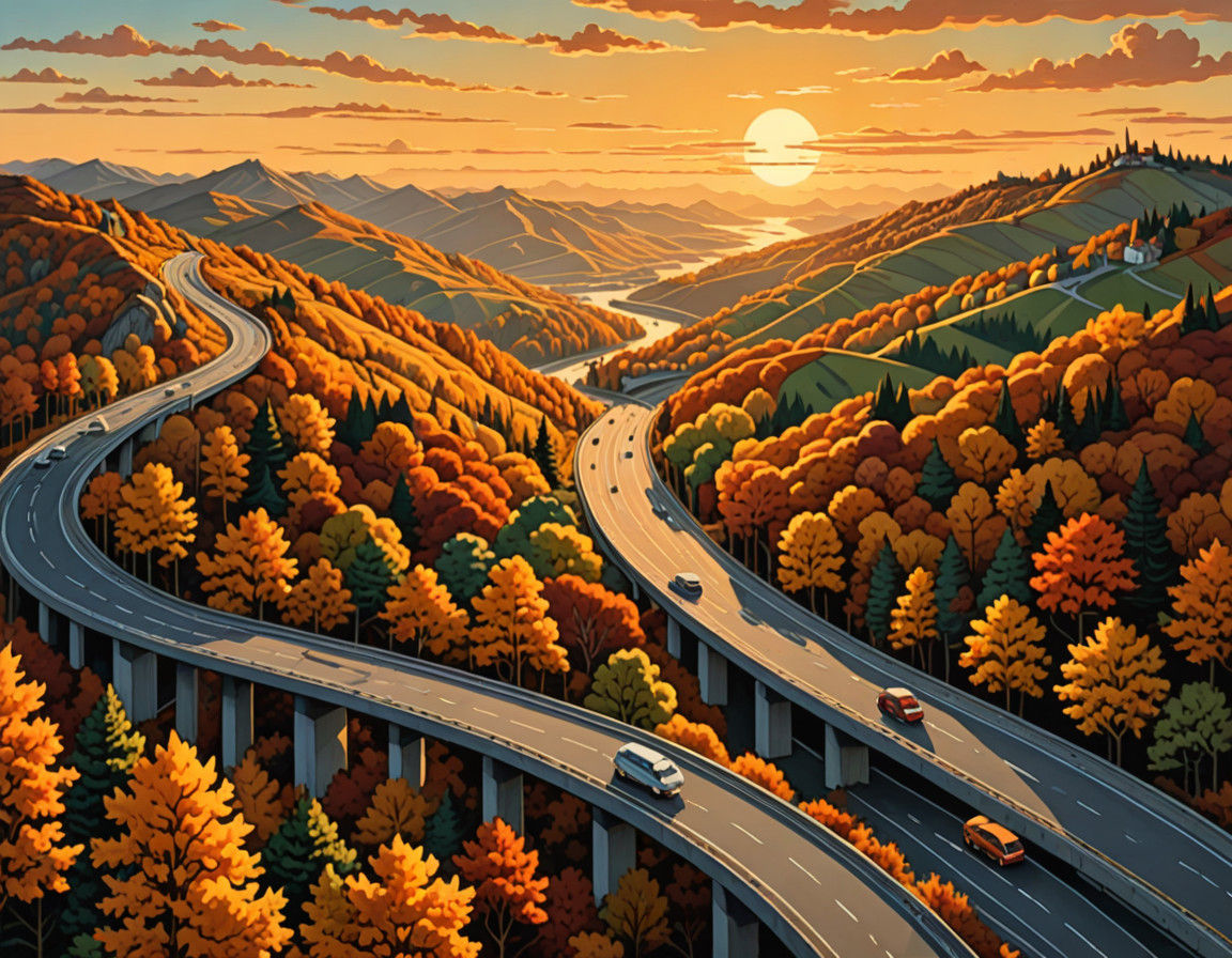Escher-Inspired Highway Autumn Sunrise