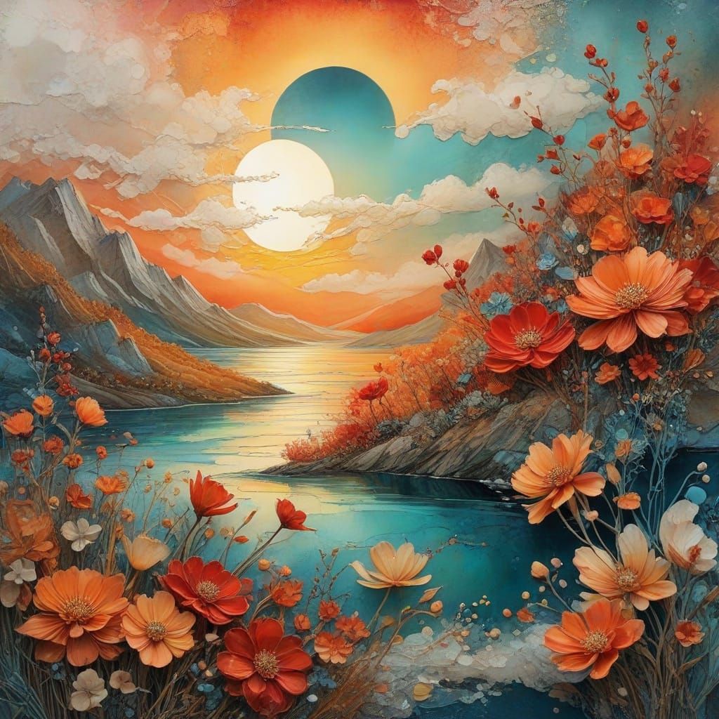 Ethereal Sunset Journal Page in Mixed Media