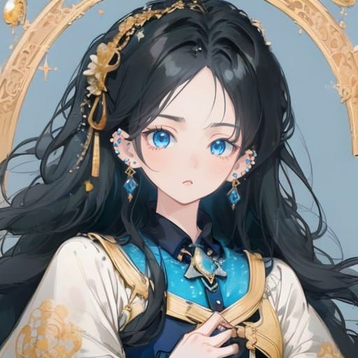 Anime Princess in Elegant Gold Gown