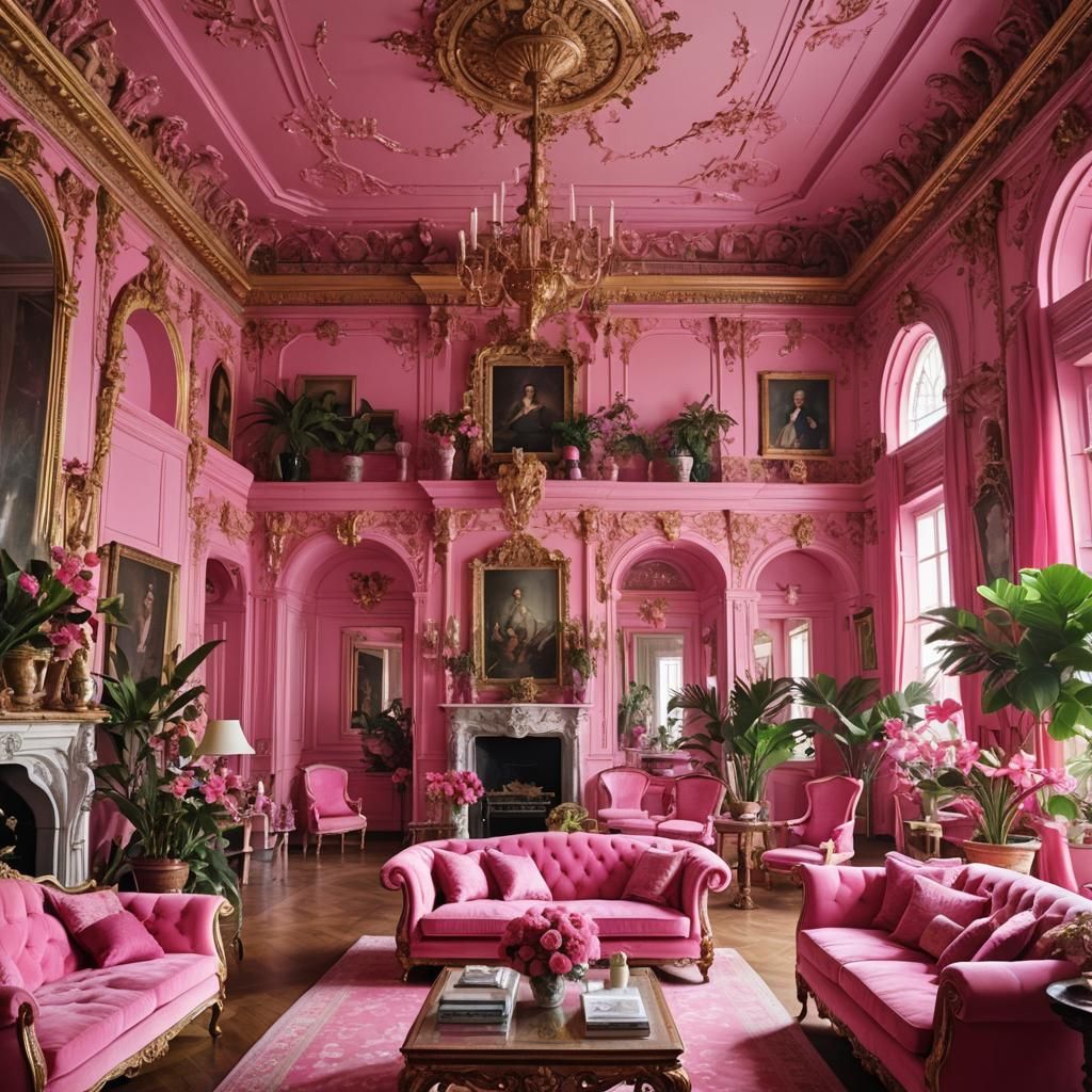 Ornate Pink Living Room with Natural Lighting