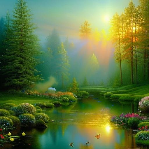 Mystical Deep Forest with Giant Mushrooms and Fireflies