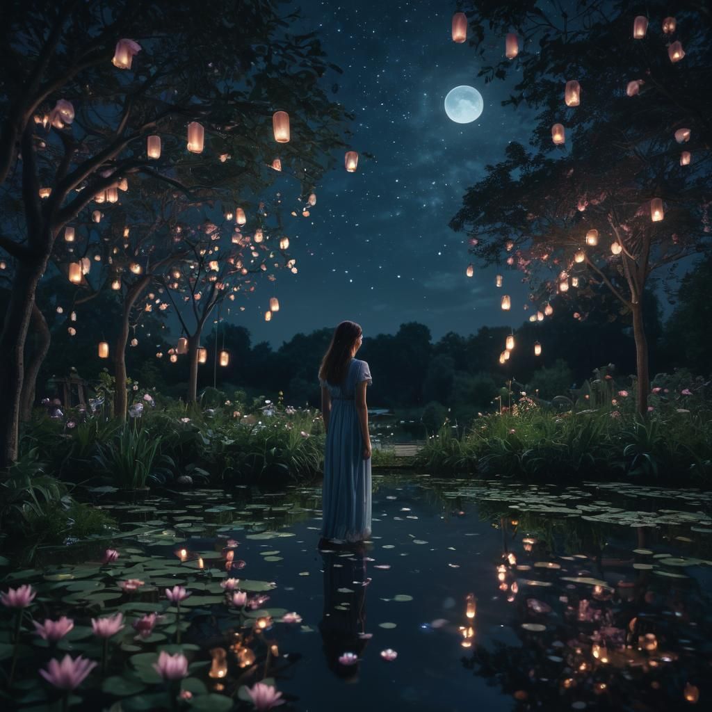 Mystical Midnight Garden with Glowing Moonflowers