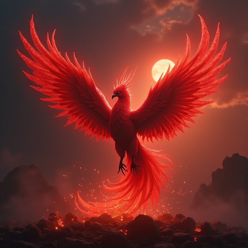 Crimson Phoenix Rising: A Matte Painting in 8K