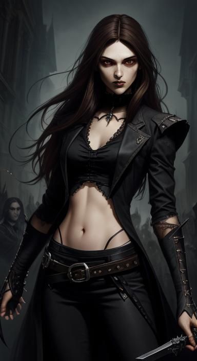 Gothic Vampire Hunter Girl in Dynamic Pose
