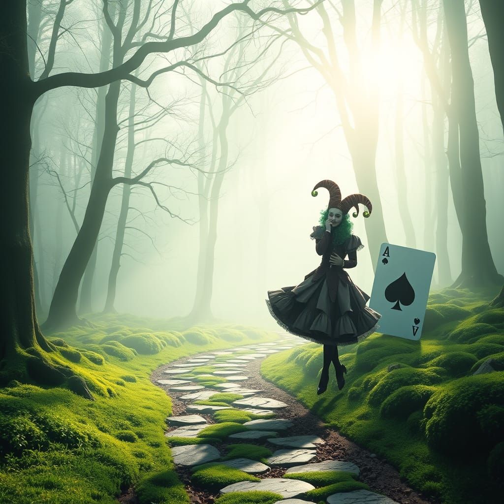 Mystical Card Knight in Lush Forest