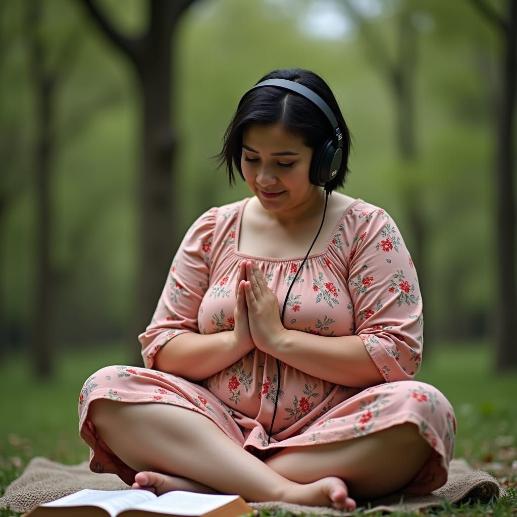 Peaceful Woman Praying in Nature Portrait