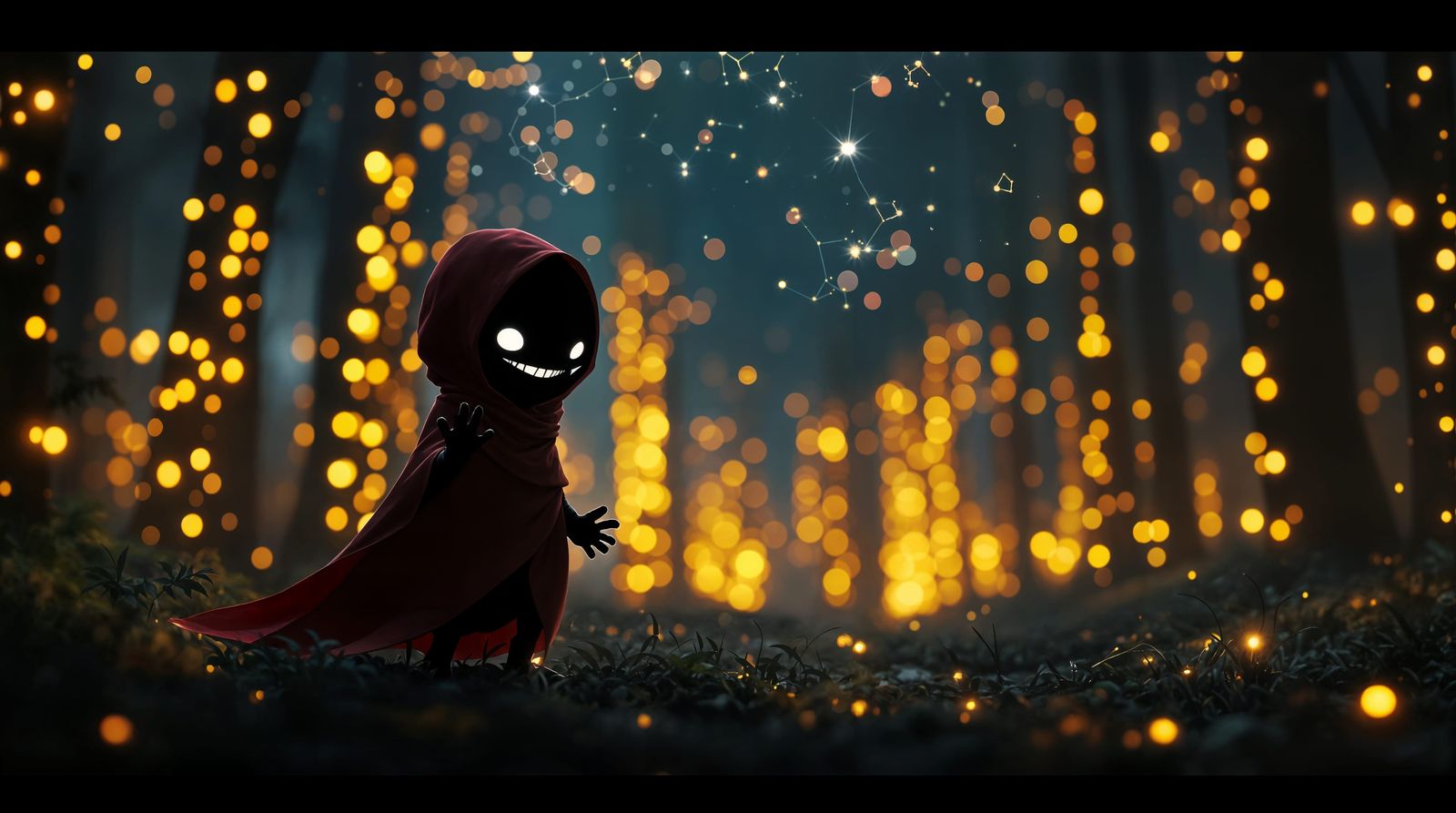 Whimsical Night Forest Creature in a Red Cloak