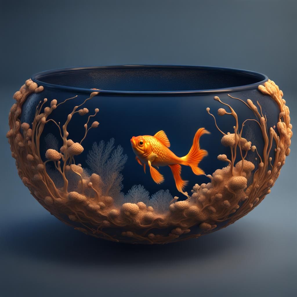 Goldfish Clay Bowl with Frog in Fantasy Art