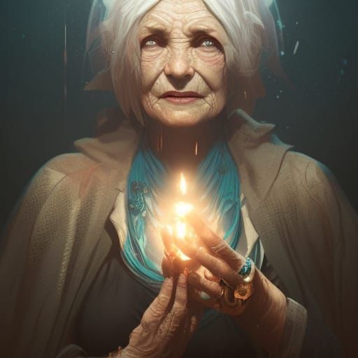 Powerful Old Woman in Darkness: Digital Concept Art