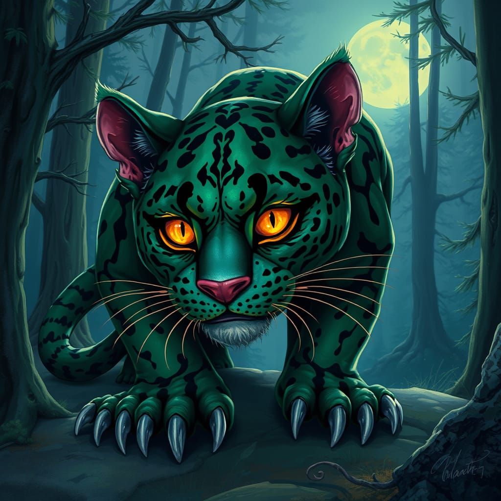 Fantastical Dwarf Panther in Moonlit Whimsy