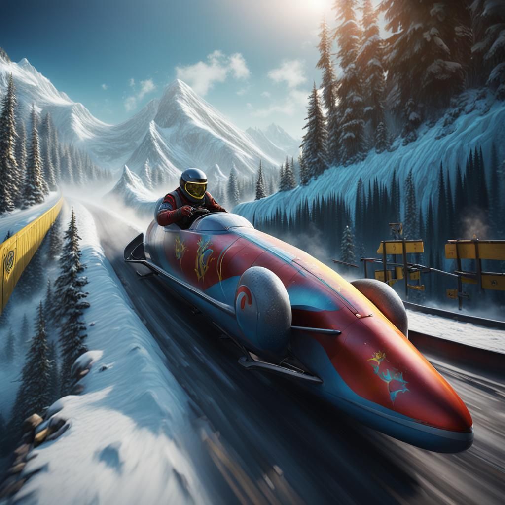 Bobsledding in Detailed Matte Painting Style