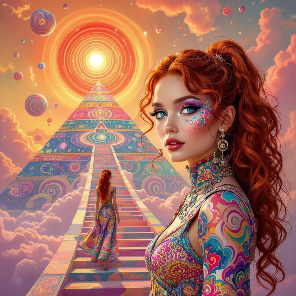 Psychedelic Pyramid with Woman in Ether