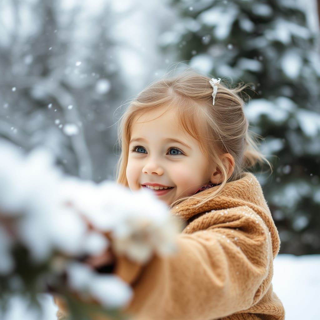 A Young Girl Enjoys the Snow in a Winter Wonderland Scene