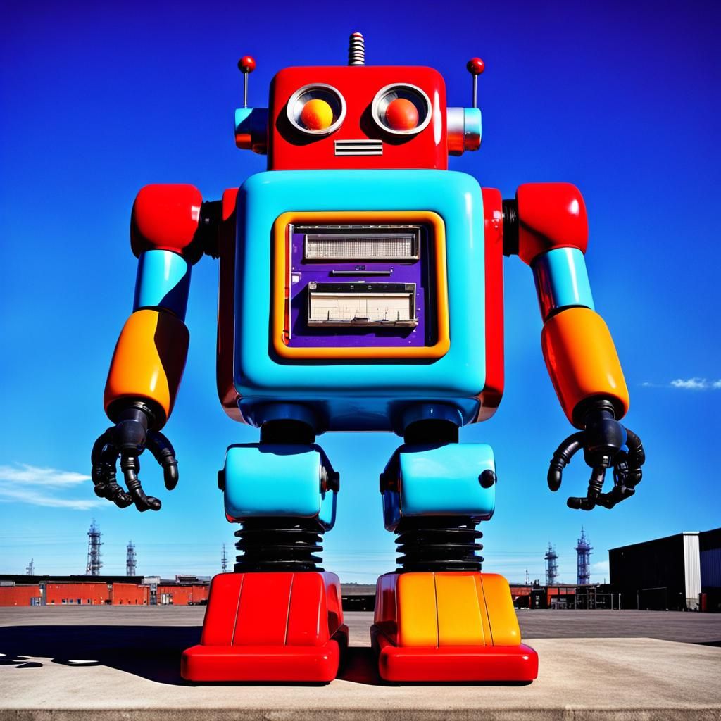 Retro Blown Glass Robot in Industrial Pop Art