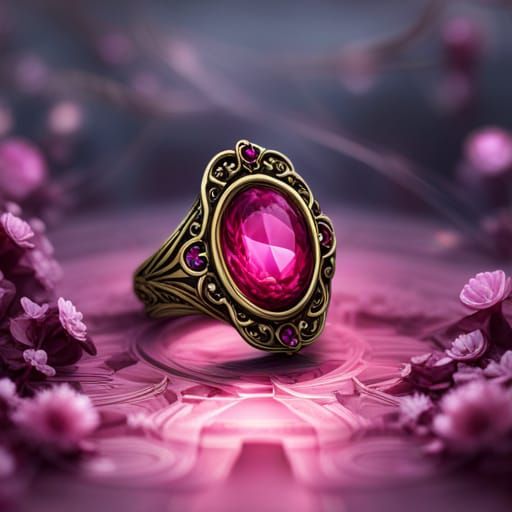 Ring with Gold, Gem, and Flowers: Detailed Matte Painting