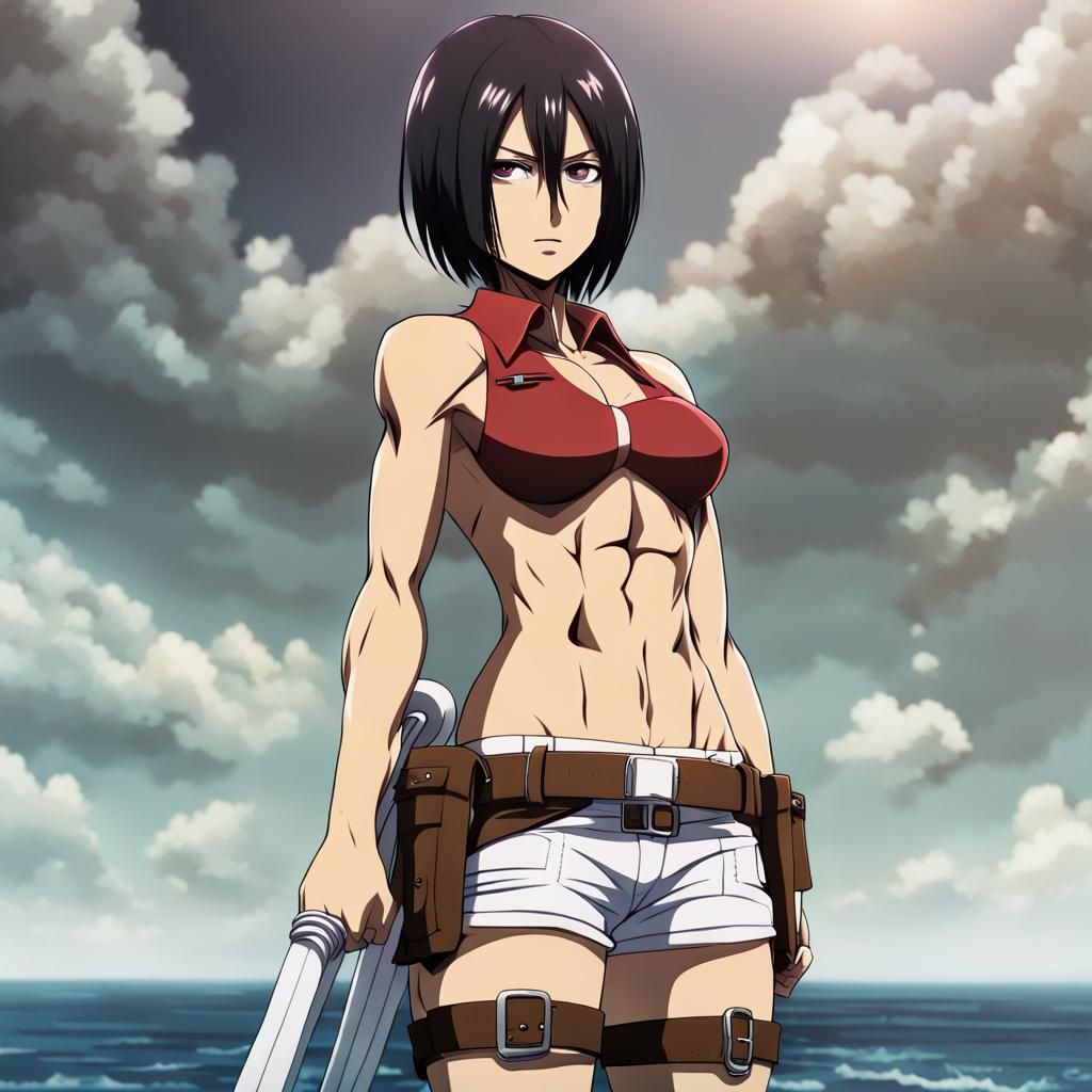 Toned Mikasa Ackerman with Bulging Muscles