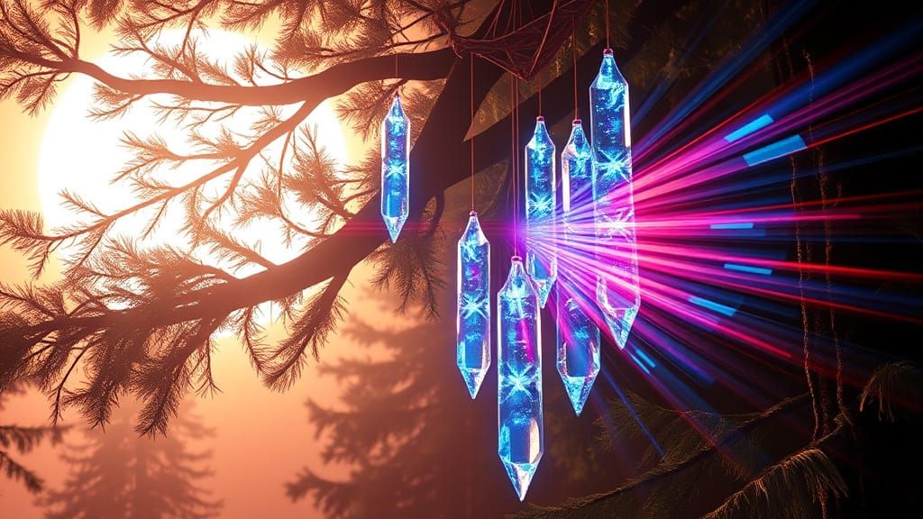 Cyberpunk Crystal Wind Chimes in Hyper-Realistic Splendor